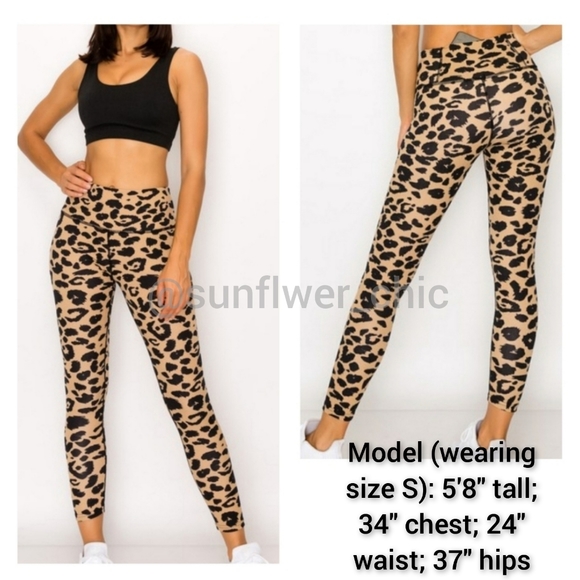 [NEW] High Waist Tan Leopard Print Leggings - Picture 6 of 16